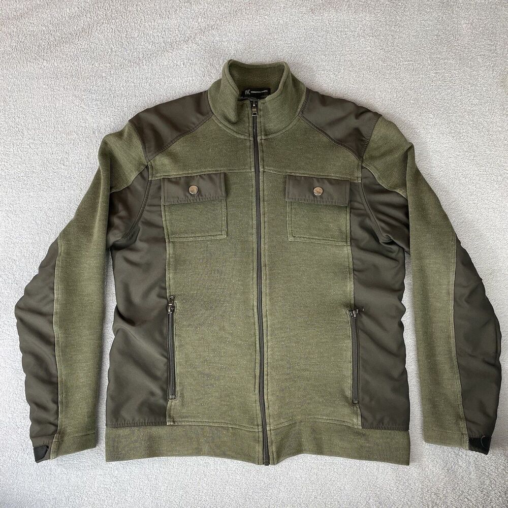 INC International Concepts Jacket Women's L Green Full Zip Sweater Dual Pockets